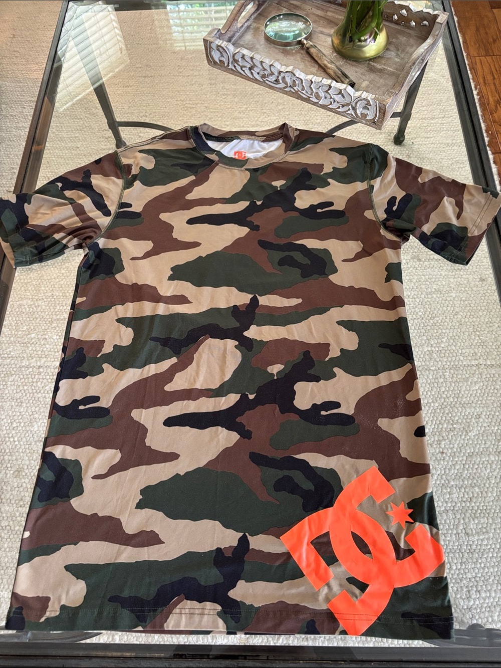 DC Camo Tee with Bright Orange Logo
